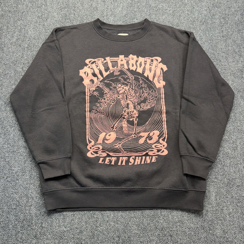 Billabong Let It Shine Skeleton Surfer Graphic Sweatshirt Black Mens Medium